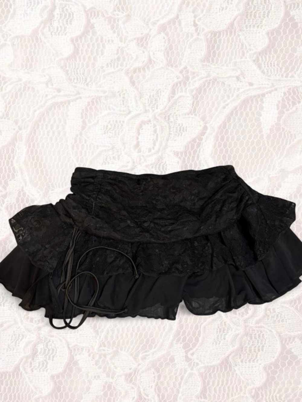 Black Lace Ruffle mini skirt